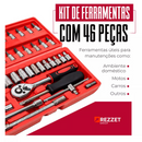 Kit Chave Jogo Soquete 1/4 46Pçs Aço c/ Maleta Catraca -  Prata/preto