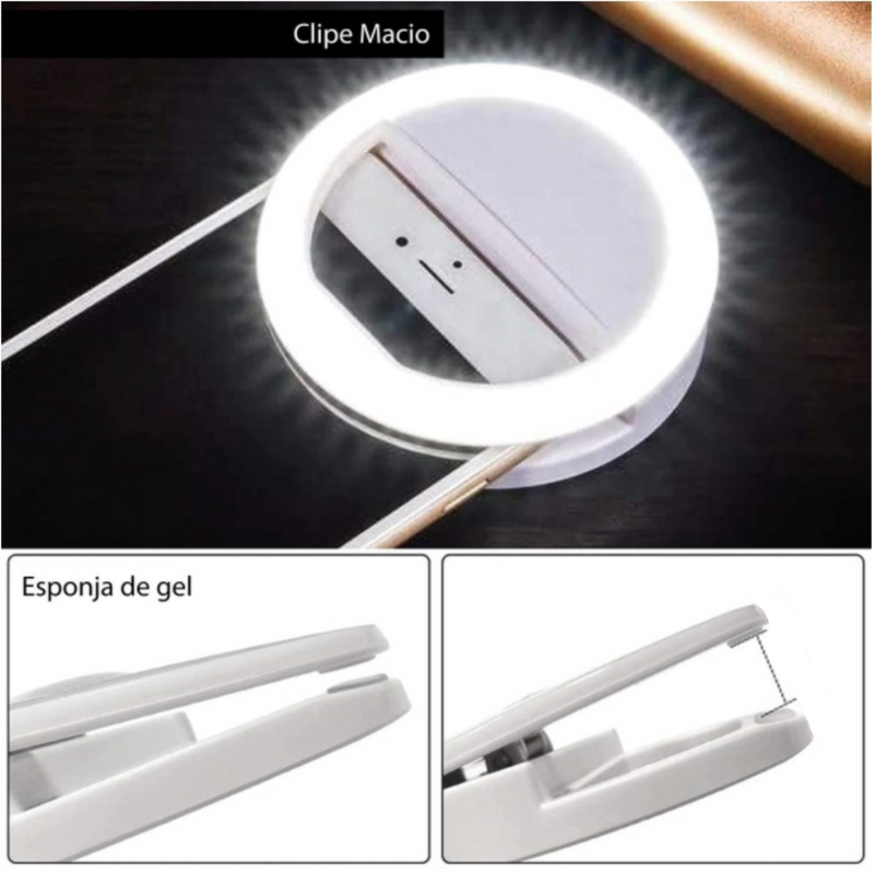 Ring Light Clip Selfie com LED para Celular Universal