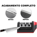 Afiador Amolador de Facas em Aço Inox com 3 Afiadores Base Emborrachada Linha Profissional