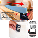 Afiador Amolador de Facas em Aço Inox com 3 Afiadores Base Emborrachada Linha Profissional