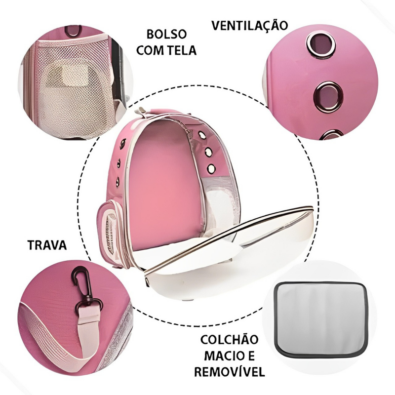 Mochila Pet Transporte para Cães e Gatos - Visão Ampla