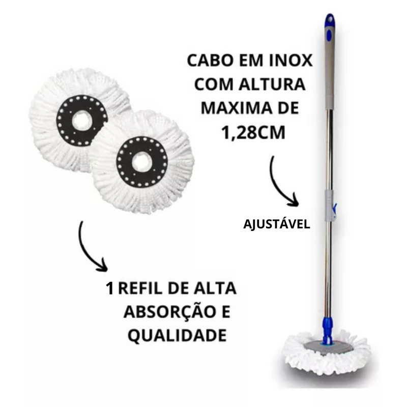 Mop Giratório 360° Cesto Inox Clean Tech 13L - CT0035- Azul