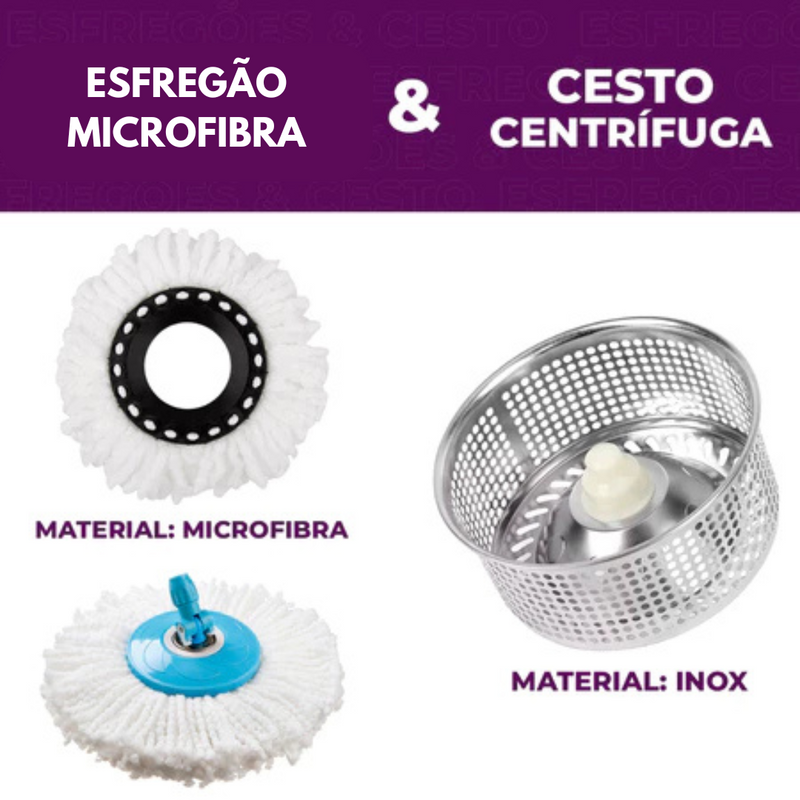 Mop Giratório 360° Cesto Inox Clean Tech 13L - CT0035- Azul